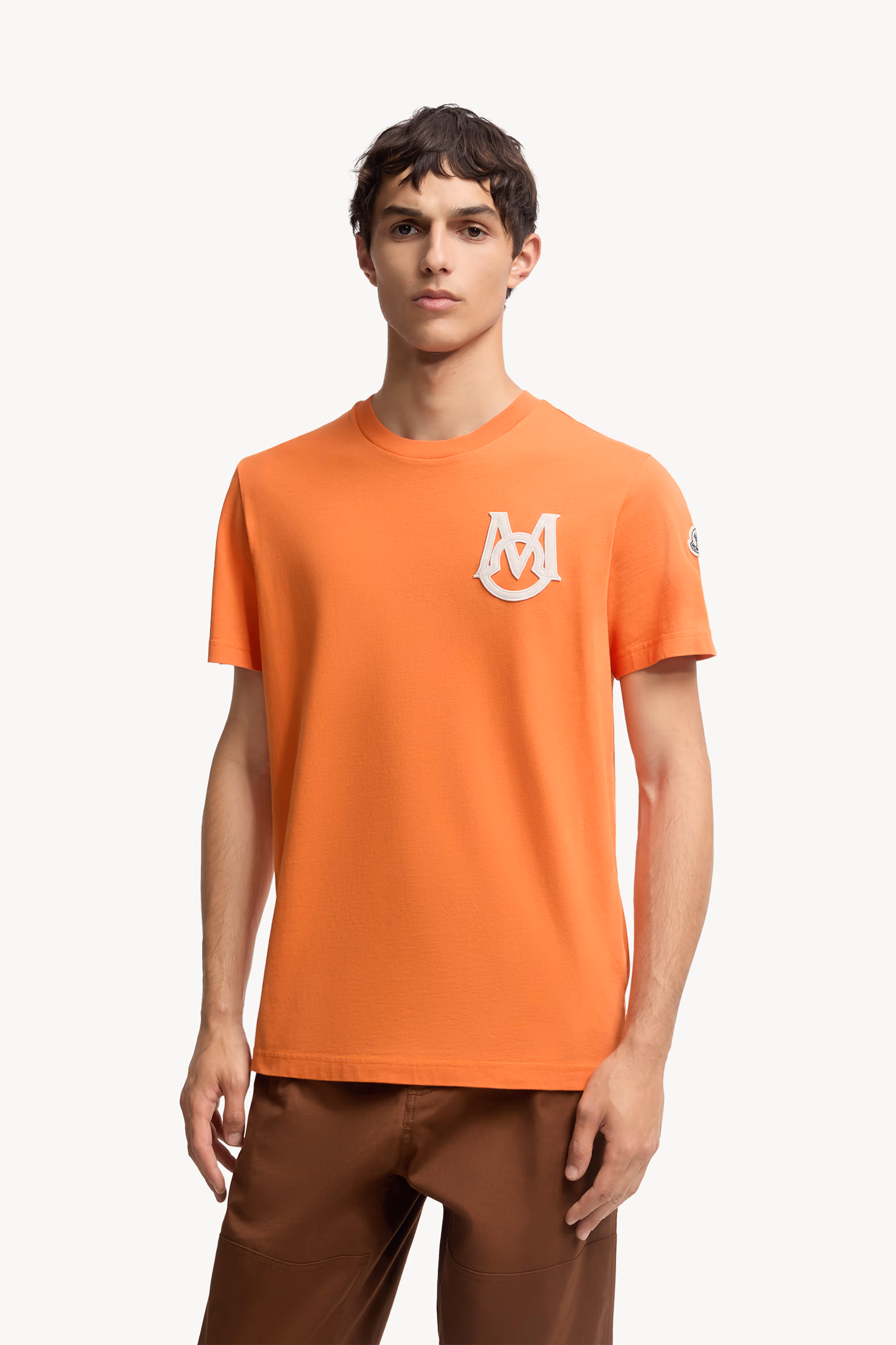 Monogram Cotton T-Shirt Men Orange Moncler 3